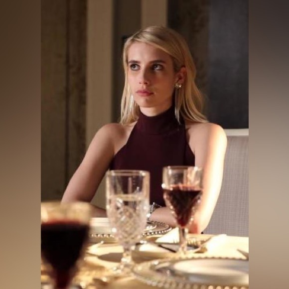 Noam Hanoch / burgundy Maroon Halter neck open lace panel back midi Dress 2 - Picture 4 of 7